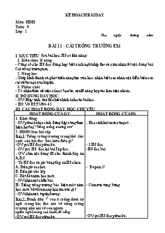 Kế hoạch bài dạy buổi 2 môn Tiếng Việt 2 (Kết nối tri thức) - Tuần 6