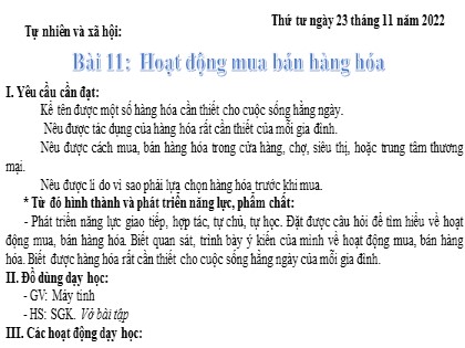 Bài giảng Tự nhiên và xã hội Lớp 2 sách Kết nối tri thức với cuộc sống - Bài 11: Hoạt động mua bán hàng hóa