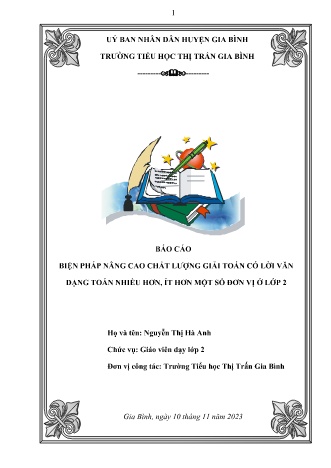 Sáng kiến kinh nghiệm Biện pháp nâng cao chất lượng giải toán có lời văn dạng toán nhiều hơn, ít hơn một số đơn vị ở Lớp 2