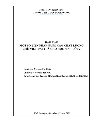 Sáng kiến kinh nghiệm Một số biện pháp nâng cao chất lượng chữ viết đại trà cho học sinh Lớp 2