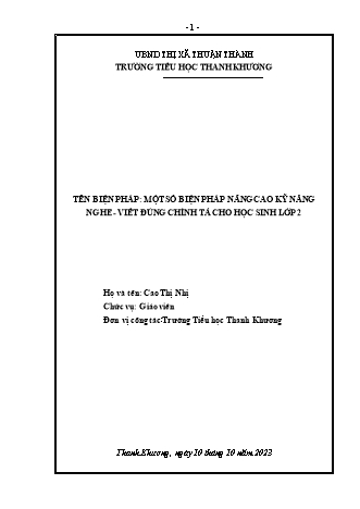 Sáng kiến kinh nghiệm Một số biện pháp nâng cao kĩ năng nghe - Viết đúng chính tả cho học sinh Lớp 2