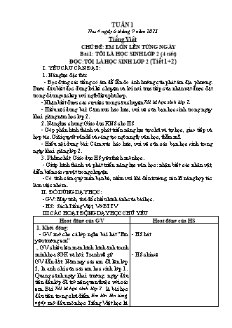 Kế hoạch bài dạy các môn Lớp 2 - Tuần 1 - Năm học 2023-2024 - Trần Thị Việt Hà