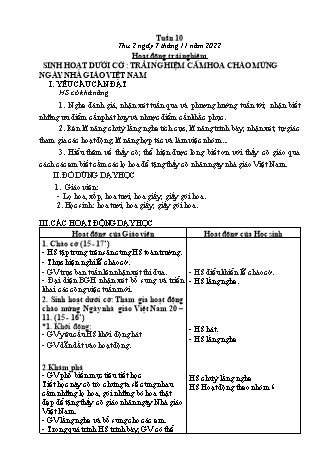 Kế hoạch bài dạy các môn Lớp 2 - Tuần 10 (Thứ 2, 3, 4) - Năm học 2022-2023 - Trần Thị Khánh Huyền