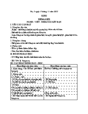 Kế hoạch bài dạy các môn Lớp 2 - Tuần 11 (Thứ 5, 6) - Năm học 2022-2023 - Trần Thị Khánh Huyền