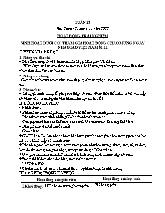 Kế hoạch bài dạy các môn Lớp 2 - Tuần 12 (Thứ 2, 3, 4) - Năm học 2022-2023 - Trần Thị Khánh Huyền