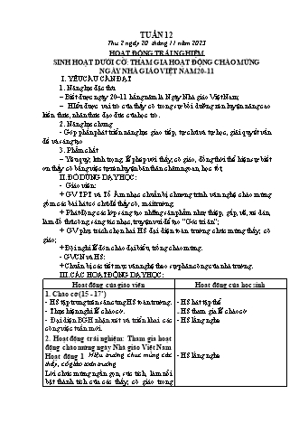 Kế hoạch bài dạy các môn Lớp 2 - Tuần 12 (Thứ 2, 3, 4) - Năm học 2023-2024 - Trần Thị Việt Hà