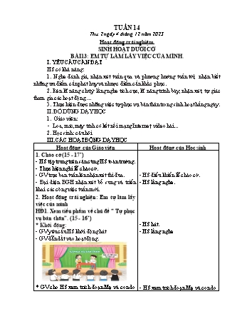 Kế hoạch bài dạy các môn Lớp 2 - Tuần 14 (Thứ 2, 3, 4) - Năm học 2023-2024 - Đinh Thị Mai