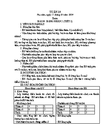 Kế hoạch bài dạy các môn Lớp 2 - Tuần 19 (Thứ 5, 6) - Năm học 2023-2024 - Lê Thị Huyền Nữ