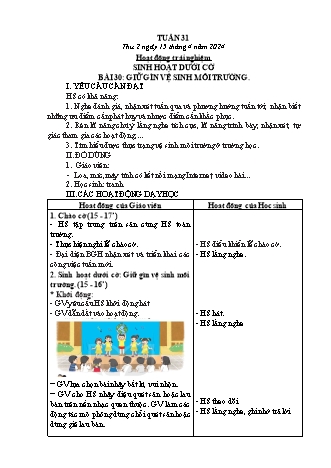 Kế hoạch bài dạy các môn Lớp 2 - Tuần 31 (Thứ 2, 3, 4) - Năm học 2023-2024 - Trần Thị Việt Hà