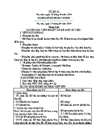 Kế hoạch bài dạy các môn Lớp 2 - Tuần 31 (Thứ 5, 6) - Năm học 2023-2024 - Lê Thị Huyền Nữ