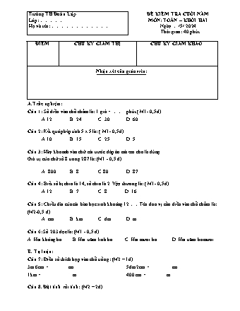 Đề kiểm tra cuối năm môn Toán 2 - Trường Tiểu học Đoàn Lập