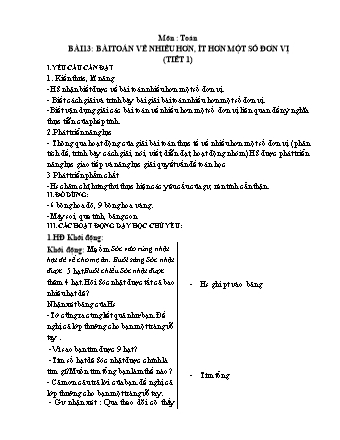 Giáo án Toán 2 (Kết nối tri thức) - Bài 13: Bài toán về nhiều hơn, ít hơn một đơn vị (Tiết 1) - Trường Tiểu học Đoàn Lập