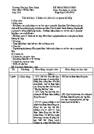Giáo án Tự nhiên xã hội 2 (Kết nối tri thức) - Bài: Chăm sóc, bảo vệ cơ quan hô hấp - Vũ Thị Viện