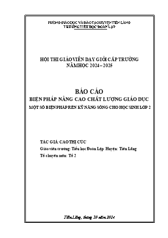 SKKN Một số biện pháp rèn luyên kĩ năng sống cho học sinh lớp 2