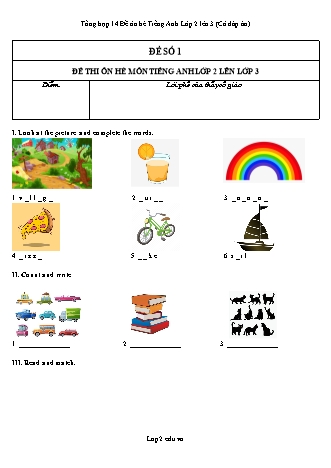 Tổng hợp 14 Đề ôn hè Tiếng Anh Lớp 2 lên 3 (Có đáp án)