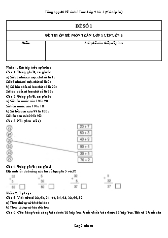 Tổng hợp 46 Đề ôn hè Toán Lớp 2 lên 3 (Có đáp án)