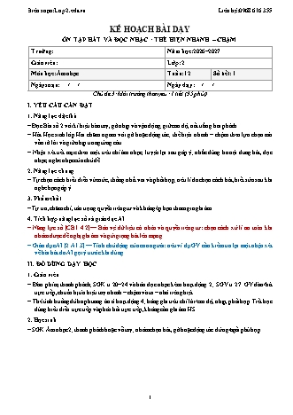 Giáo án Âm nhạc lớp 2 năm học 2026-2027 - Tuần 12 - Ôn tập hát và đọc nhạc. Thể hiện nhanh. Chậm (Tích hợp năng lực số và AI)