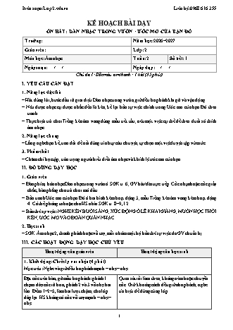 Giáo án Âm nhạc lớp 2 năm học 2026-2027 - Tuần 2 - Ôn hát. Dàn nhạc trong vườn. Ước mơ của bạn Đô (Tích hợp năng lực số và AI)