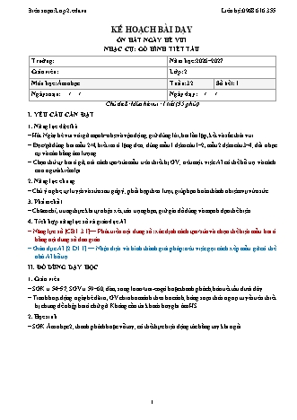Giáo án Âm nhạc lớp 2 năm học 2026-2027 - Tuần 32 - Ôn hát ngày hè vui nhạc cụ. Gõ hình tiết tấu (Tích hợp năng lực số và AI)