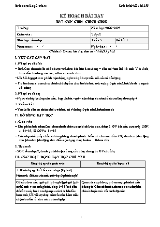 Giáo án Âm nhạc lớp 2 năm học 2026-2027 - Tuần 5 - Hát. Con chim chích chòe (Tích hợp năng lực số và AI)