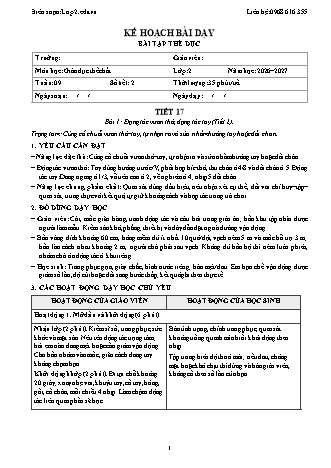 Giáo án GDTC lớp 2 năm học 2026-2027 - Tuần 9 (Tích hợp năng lực số và AI)
