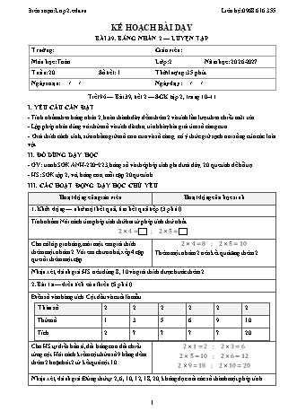 Giáo án Toán lớp 2 năm học 2026-2027 - Tuần 20 (Tích hợp năng lực số và AI)